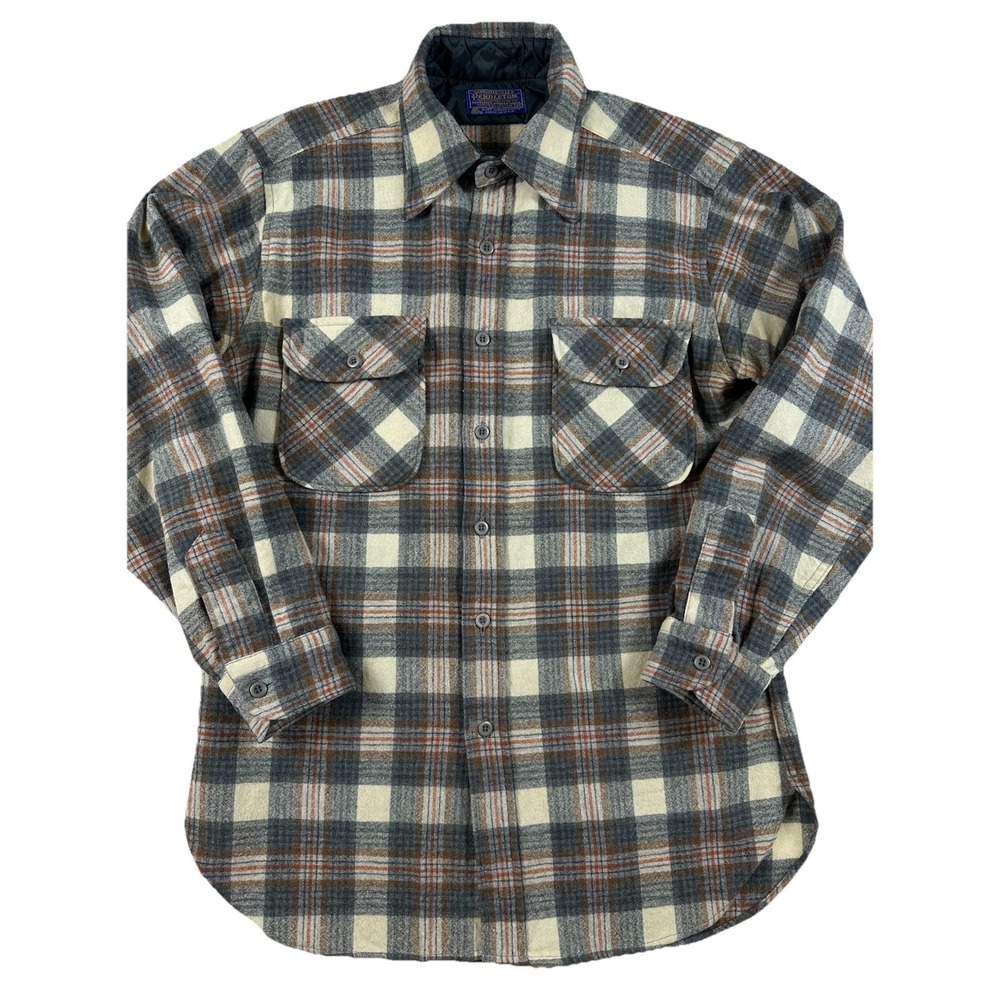 Vintage Pendleton Board Shirt Men's Medium Gray Tone Check Shadow Plaid Wool